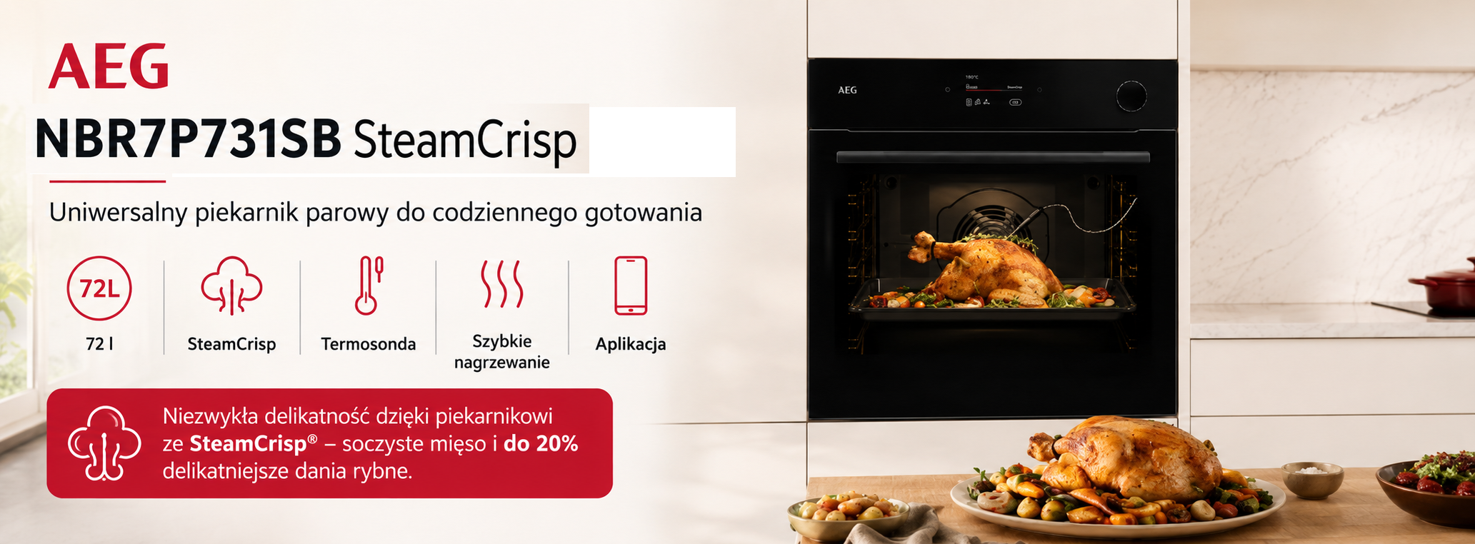 Piekarnik AEG NBR7P731SB MealAssist 7000 SteamCrisp do codziennego pieczenia